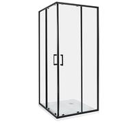 Cabina de ducha vidrio templado puerta doble corredera negro 80 x 80 x 185 cm Tela