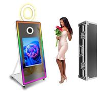 Cabina de fotografías Espejo de Selfie Magic 65 "con luz de Anillo RGB, máquina de fotografías con Pantalla táctil portátil de 32 Pulgadas, para Celebraciones de Bodas(White, Photo Booth)