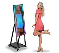 Cabina De Fotos con Espejo con Software De Aplicación, Cabina De Fotos con Pantalla Táctil Portátil con Luz LED RGB, Estuche De Vuelo, Espejo Mágico DSLR Selfie para Bodas