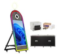 Cabina de Fotos con Espejo de Arco mágico de 65 Pulgadas con impresión, Pantalla táctil portátil de 43 Pulgadas, Cabina de Fotos mágica con Estuche de Vuelo, Soporte con Ruedas, para Bodas(Black)