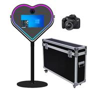 Cabina de fotos con espejo en forma de corazón con luz RGB, marco LED portátil, pantalla táctil de 21.5 pulgadas, máquina de espejo mágico para fiestas, eventos, bodas (negro, cabina de fotos +