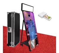 Cabina de fotos con espejo mágico, cabina de fotos de espejo de 65 pulgadas con pantalla táctil interactiva de 32 pulgadas, luz cuadrada, mini PC integrada adecuada para fotografía (negro, máquina +