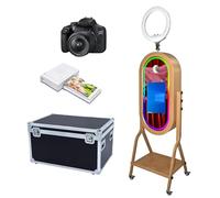 Cabina de fotos con espejo mágico con anillo de luz, pantalla táctil de 21.5 pulgadas, funda de vuelo para cabina de fotos de Windows, luz RGB con control de aplicación para eventos de fiesta de boda