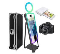 Cabina de fotos con espejo mágico con funda de vuelo, pantalla táctil portátil, máquina de fotos para selfies con anillo de luz, marco LED RGB para eventos, alquiler, bodas, fiestas, Negro+estilo A
