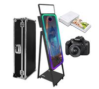 Cabina de fotos con espejo mágico con funda de vuelo, pantalla táctil portátil, máquina de fotos para selfies con anillo de luz, marco LED RGB para eventos, alquiler, bodas, fiestas, Negro+estilo B,