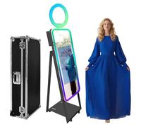 Cabina de fotos con espejo mágico con funda de vuelo, pantalla táctil portátil, máquina de fotos para selfies con anillo de luz, marco LED RGB para eventos, alquiler, bodas, fiestas (negro + estilo A,