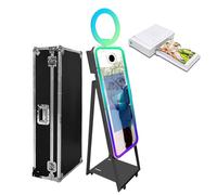 Cabina de fotos con espejo mágico con funda de vuelo, pantalla táctil portátil, máquina de fotos para selfies con anillo de luz, marco LED RGB para eventos, alquiler, bodas, fiestas, Negro+estilo A