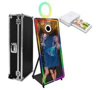 Cabina de fotos con espejo mágico con luz RGB (pantalla táctil negra de 32 pulgadas, máquina + mini impresora)