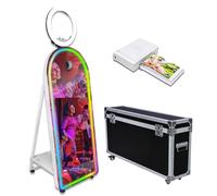 Cabina de fotos con espejo mágico con luz RGB (TS arqueada de 32 pulgadas + anillo de luz, máquina + mini impresora)