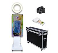 Cabina de fotos con espejo mágico con pantalla táctil de 21.5 pulgadas con luz RGB, impresión de ideas y compartir para eventos y fiestas de alquiler (blanco, máquina+cámara+mini impresora)