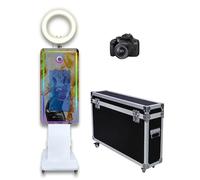 Cabina de fotos con espejo mágico con pantalla táctil de 21.5 pulgadas con luz RGB, impresión de ideas y compartir para eventos y fiestas de alquiler (blanco, máquina + cámara)