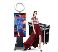 Cabina de fotos con espejo mágico con pantalla táctil de 21.5 pulgadas con luz RGB, impresión de ideas y compartir para eventos de alquiler de fiestas (negro, máquina de cabina de foto)