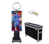 Cabina de fotos con espejo mágico con pantalla táctil de 21.5 pulgadas con luz RGB, impresión de ideas y compartir para eventos de alquiler de fiestas (negro, máquina + mini impresora)