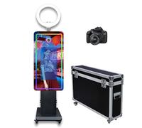 Cabina de fotos con espejo mágico con pantalla táctil de 21.5 pulgadas con luz RGB, impresión de ideas y compartir para eventos de alquiler de fiestas (negro, máquina + cámara)
