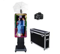 Cabina de fotos con espejo mágico con pantalla táctil y paraguas de luz suave con luz RGB, impresión de ideas y compartir para eventos y fiestas de alquiler (negro, máquina + cámara)