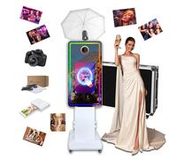 Cabina de fotos con espejo mágico con pantalla táctil y paraguas de luz suave con luz RGB, impresión de ideas y compartir para eventos y fiestas de alquiler (blanco, máquin cámar mini impresora)
