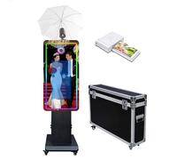 Cabina de fotos con espejo mágico con pantalla táctil y paraguas de luz suave con luz RGB, impresión de ideas y compartir para eventos y fiestas de alquiler (negro, máquina + mini impresora)