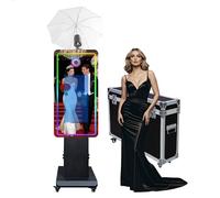 Cabina de fotos con espejo mágico con pantalla táctil y paraguas de luz suave con luz RGB, impresión de ideas y compartir para eventos de alquiler de fiestas (negro, máquina de cabina de foto)