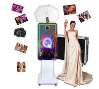 Cabina de fotos con espejo mágico con pantalla táctil y paraguas de luz suave con luz RGB, impresión de ideas y compartir para eventos y fiestas de alquiler (blanco, máquina + cámara)