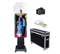 Cabina de fotos con espejo mágico con pantalla táctil y paraguas de luz suave con luz RGB, impresión de ideas y compartir para eventos y fiestas de alquiler (negro, máquina+cámara+mini impresora)