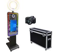 Cabina de fotos con espejo mágico de 45 pulgadas con pantalla táctil de 21.5 pulgadas, máquina de fotomatón de espejo selfie con anillo de luz RGB y funda de vuelo, cabina de fotos DSLR portátil para