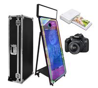 Cabina de fotos con espejo mágico de 65 pulgadas con funda de vuelo, pantalla táctil interactiva para eventos, fiestas, bodas, alquiler (negro (pantalla táctil de 43 pulgadas), máquina+cámara + mini