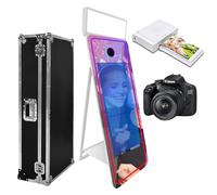 Cabina de fotos con espejo mágico de 65 pulgadas con funda de vuelo, pantalla táctil interactiva para eventos, fiestas, bodas, alquiler (blanco (pantalla táctil de 43 pulgadas), máquina+cámara + mini
