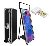 Cabina de fotos con espejo mágico de 65 pulgadas con funda de vuelo, pantalla táctil interactiva para eventos, fiestas, bodas, alquiler (negro (pantalla táctil de 43 pulgadas), máquina + mini