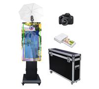 Cabina de fotos con espejo mágico de luz suave con pantalla táctil de 32 pulgadas con funda de vuelo, cabina de fotos de luz RGB para eventos de fiesta (negro, máquina+cámara+mini impresora)
