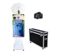 Cabina de fotos con espejo mágico de luz suave con pantalla táctil de 32 pulgadas, máquina de cabina de fotos para selfies con funda de vuelo, cabina de fotos de luz RGB para eventos de fiesta (blanco