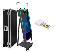 Cabina de fotos con espejo mágico, pantalla táctil interactiva con funda de vuelo, mini PC integrada con impresión instantánea y compartición para eventos, fiestas, bodas, alquiler (negro, pantalla de
