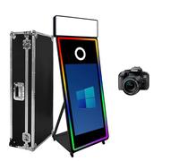 Cabina de fotos con espejo mágico, pantalla táctil interactiva con funda de vuelo, mini PC integrada con impresión instantánea y compartición para eventos, fiestas, bodas, alquiler (negro, pantalla de