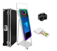 Cabina de fotos con espejo mágico, pantalla táctil interactiva con funda de vuelo, mini PC integrada con impresión instantánea y compartición para eventos, fiestas, bodas, alquiler (blanco, juego