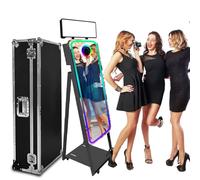 Cabina de fotos con espejo mágico, pantalla táctil interactiva con funda de vuelo, mini PC integrada con impresión instantánea y compartición para eventos, fiestas, bodas, alquiler (negro, pantalla de