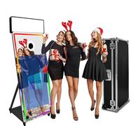 Cabina de fotos con espejo mágico, pantalla táctil interactiva con funda de vuelo, mini PC integrada con impresión instantánea y compartición para eventos, fiestas, bodas, alquiler (negro, pantalla de