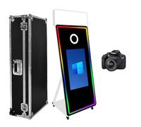 Cabina de fotos con espejo mágico, pantalla táctil interactiva con funda de vuelo, mini PC integrada con impresión instantánea y compartición para eventos, fiestas, bodas, alquiler (blanco, pantalla