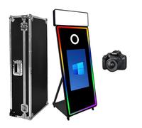 Cabina de fotos con espejo mágico, pantalla táctil interactiva con funda de vuelo, mini PC integrada con impresión instantánea y compartición para eventos, fiestas, bodas, alquiler (negro, pantalla de