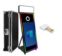 Cabina de fotos con espejo mágico, pantalla táctil interactiva con funda de vuelo, mini PC integrada con impresión instantánea y compartición para eventos, fiestas, bodas, alquiler (negro, pantalla de