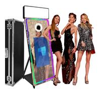 Cabina de fotos con espejo mágico, pantalla táctil interactiva con funda de vuelo, mini PC integrada con impresión instantánea y compartición para eventos, fiestas, bodas, alquiler (negro, pantalla de