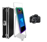 Cabina de fotos con espejo mágico, pantalla táctil interactiva con funda de vuelo, mini PC integrada con impresión instantánea y compartición para eventos, fiestas, bodas, alquiler (blanco, pantalla
