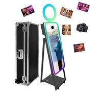 Cabina de fotos con espejo mágico para cámara con pantalla táctil de 54,6 cm todo en uno, estación fotográfica con luz RGB y funda de transporte para fiestas, bodas, exposiciones (negro, 101,6 cm +