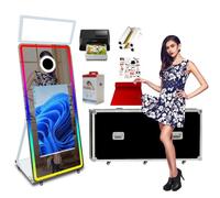 Cabina de fotos con espejo mágico para selfie de 65 pulgadas con luz cuadrada, pantalla táctil de 32 pulgadas, mini PC integrado, ideal para fiestas de cumpleaños, bodas, ceremonias (blanco, cabina de
