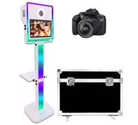 Cabina de fotos con pantalla táctil de espejo selfie de 15.6 pulgadas, luz/ángulo ajustable, cabina de fotos DSLR + control de aplicación + luz de relleno RGB + funda de vuelo, adecuada para bodas