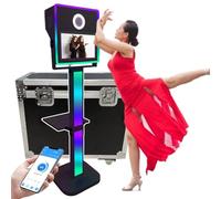 Cabina de Fotos con Pantalla táctil y Espejo para Selfies de 15,6 Pulgadas, Cabina de Fotos con cámara DSLR, controlada por aplicación, luz/ángulo Ajustable, luz de Relleno RGB (Black)