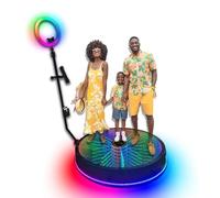 Cabina de Fotos de 360° para Fiestas, Anillo de luz RGB, Cristal LED Solar Ajustable con Estuche de Vuelo, aplicación + Control Remoto, Plataforma giratoria de Disparo Desmontable para Bodas