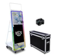 Cabina de fotos de espejo con pantalla táctil de 43 pulgadas, máquina de fotobooth DSLR con software RGB luz y funda de vuelo para alquiler de fiestas de eventos (cabina de fotos + cámara)
