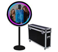 Cabina de fotos de espejo con software de aplicación, estación mágica para selfies, pantalla táctil con luz RGB y funda de vuelo con carrito para eventos (negro A, máquina de cabina de foto)