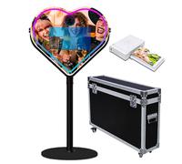 Cabina de fotos de espejo con software de aplicación, estación mágica para selfies, pantalla táctil con luz RGB y funda de vuelo con carrito para eventos (negro C, máquina + mini impresora)