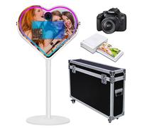 Cabina de fotos de espejo con software de aplicación, estación mágica para selfies, pantalla táctil con luz RGB y funda de vuelo con carrito para eventos (C blanco, máquina+cámara+mini impresora)