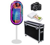 Cabina de fotos de espejo con software de aplicación, estación mágica para selfies, pantalla táctil con luz RGB y funda de vuelo con carrito para eventos (blanco B, máquina+cámara+mini impresora)
